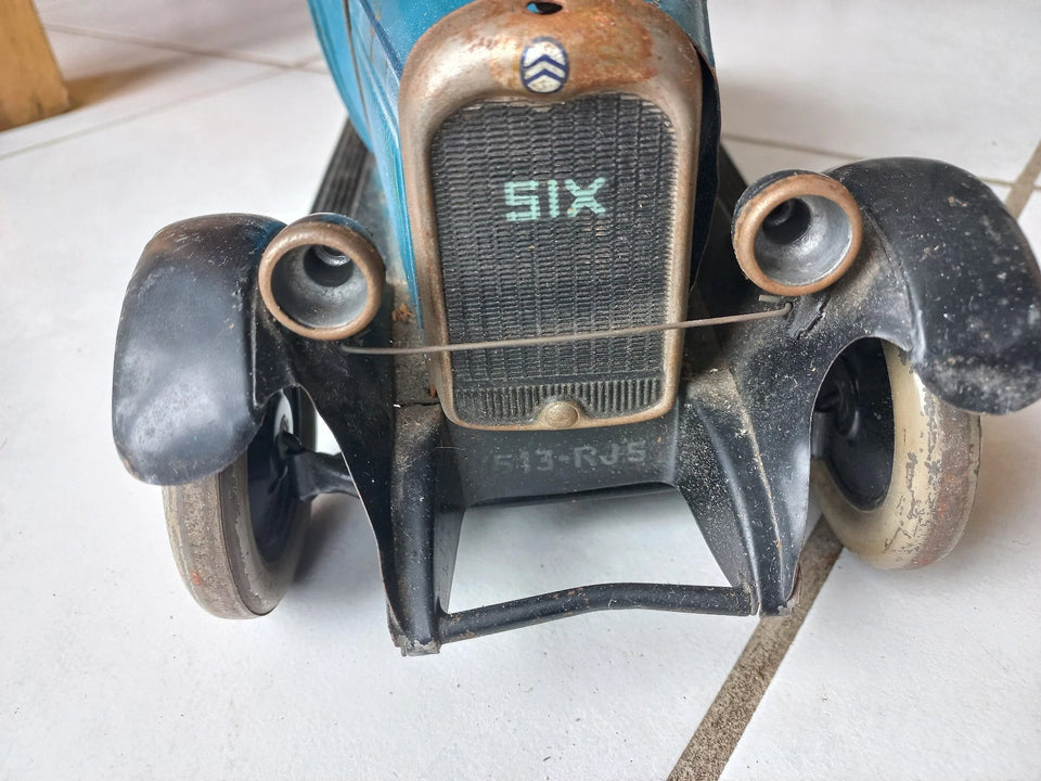 jouet ancien 1928 André Citroën C6 avec boîte d'origine, clé, moteur, frein