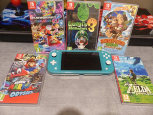 Nintendo Switch Lite Console Portable Turquoise et housse transport et 5 jeux