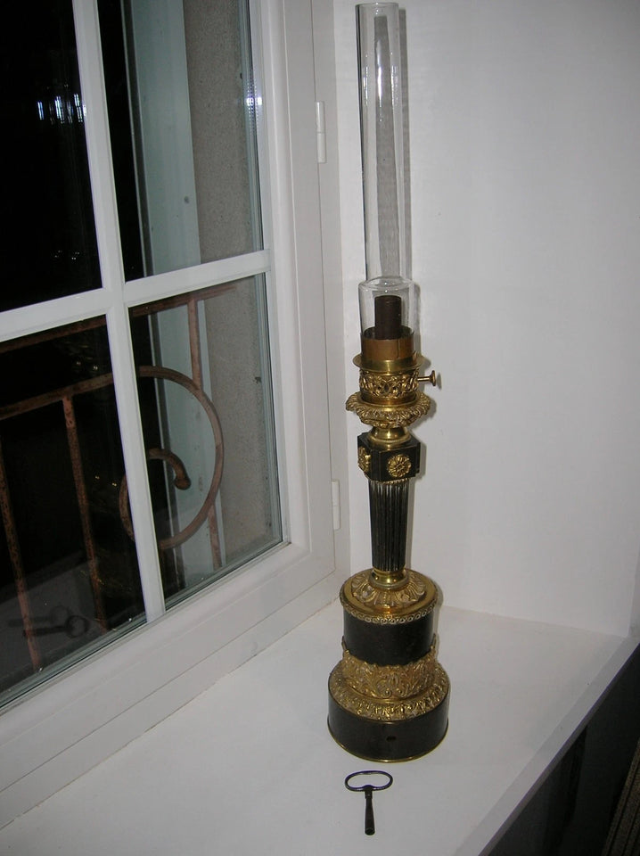ANCIENNE LAMPE A MECANISME HORLOGERIE type CARCEL