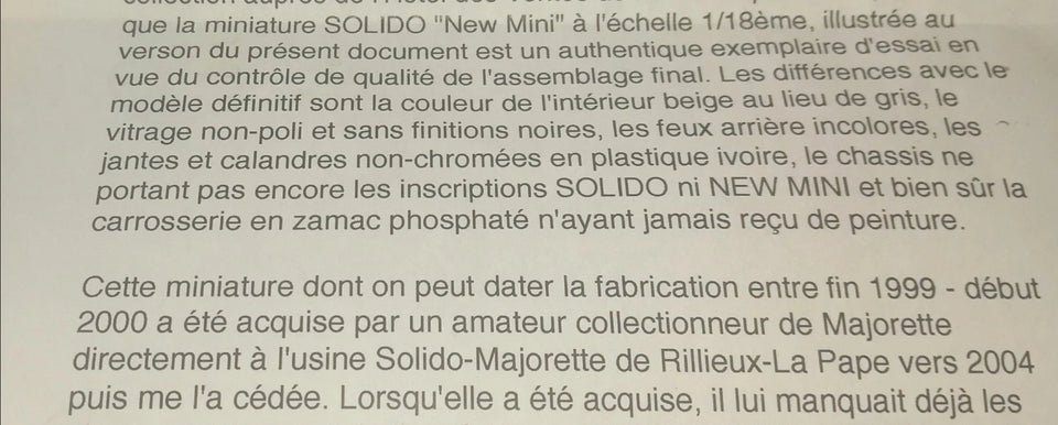 Solido New Mini avec certificat d'authenticité Rare