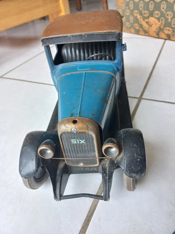 jouet ancien 1928 André Citroën C6 avec boîte d'origine, clé, moteur, frein
