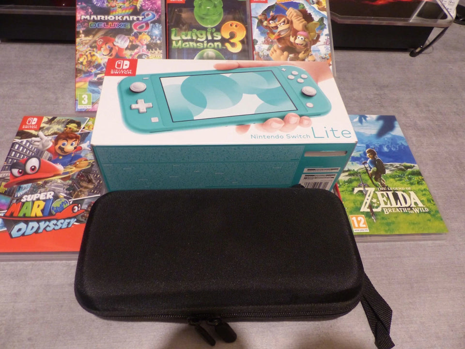 Nintendo Switch Lite Console Portable Turquoise et housse transport et 5 jeux