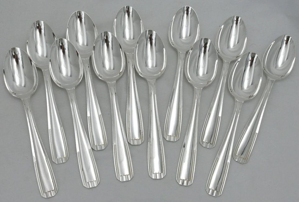 Alfénide, Christofle Paris, ménagère set de 38 pièces, Art Déco, métal argenté.