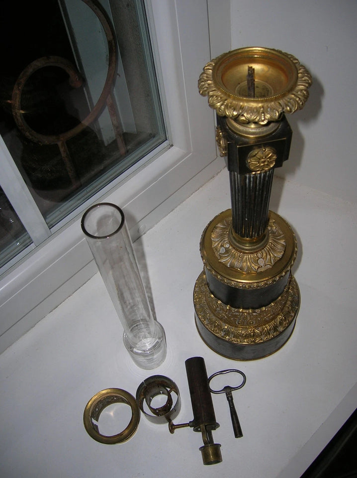 ANCIENNE LAMPE A MECANISME HORLOGERIE type CARCEL