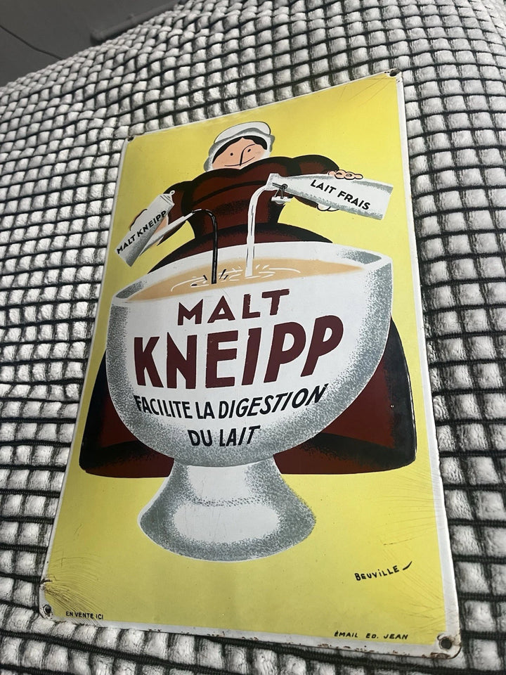 plaque émaillée ancienne Malt Kneipp Petit Modèle Beuville Ed Jean Originale