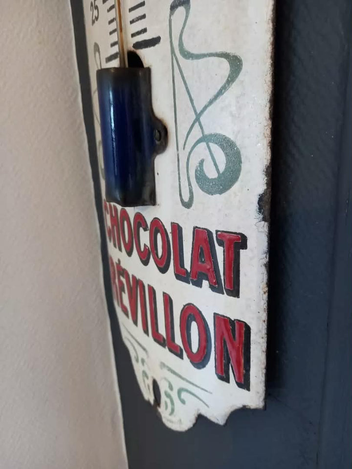 CHOCOLAT REVILLON " Plaque émaillée bombée thermomètre
